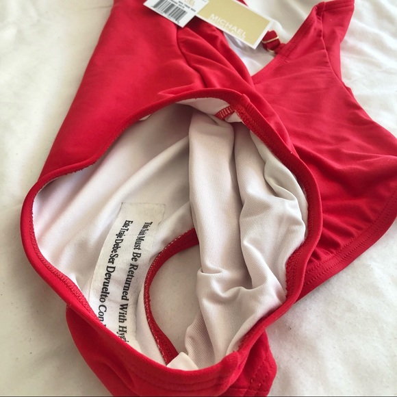 Michael Kors Lace-Up One Piece Bathing Swimsuit True Red Size 8 - Picture 4 of 5